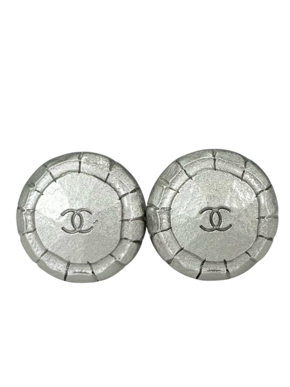 Chanel CC Logo Round Earrings Silver
